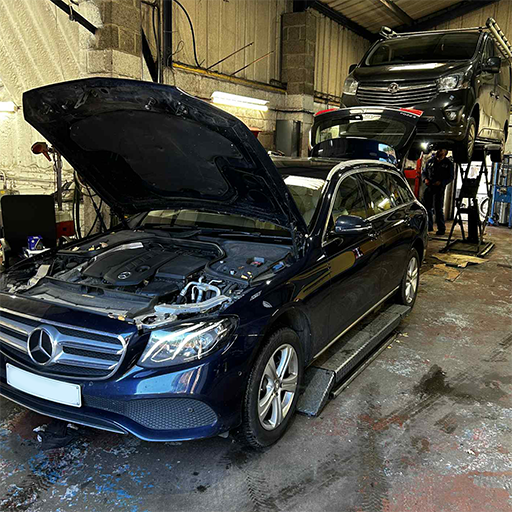 A car being serviced at Fisher Autos